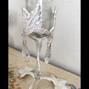 Shabby chic style candle holder with crystal drops